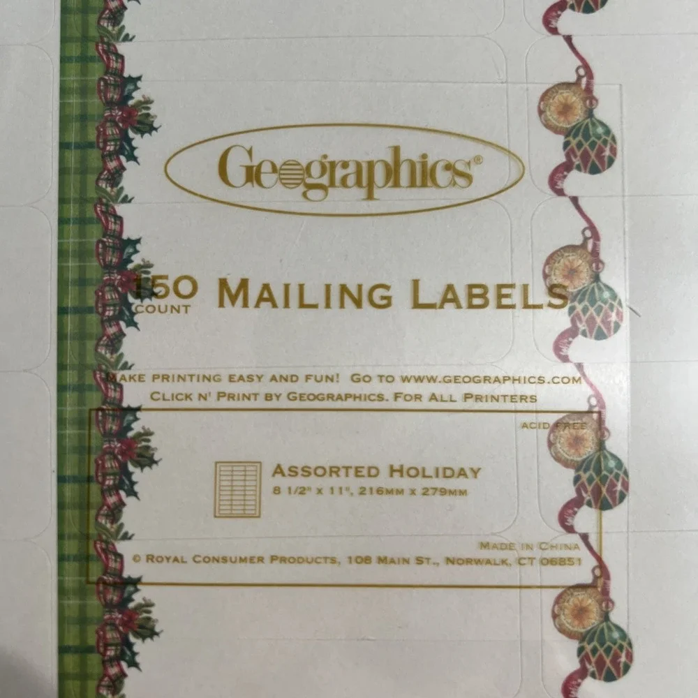 Geographics 150ct Mailing Labels Acid Free Assorted Holiday Christmas 1 x 2 5/8